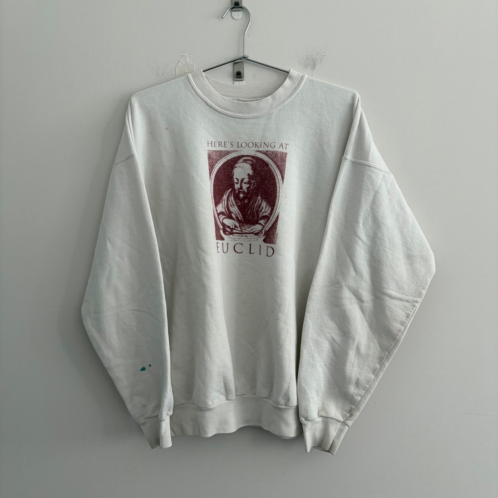 Vintage Hanes Euclid Mathematics Graphic Sweatshirt White Mens Large